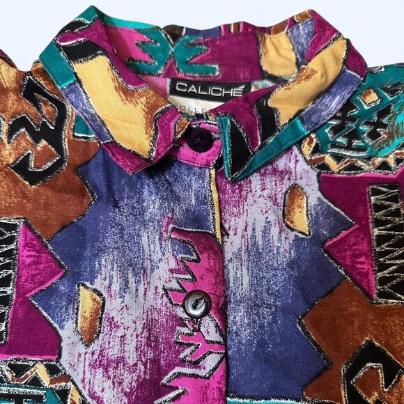 Vintage Caliché Collection Button-Up Shirt — Bold Southwest Abstract — Size L - Picture 3 of 4